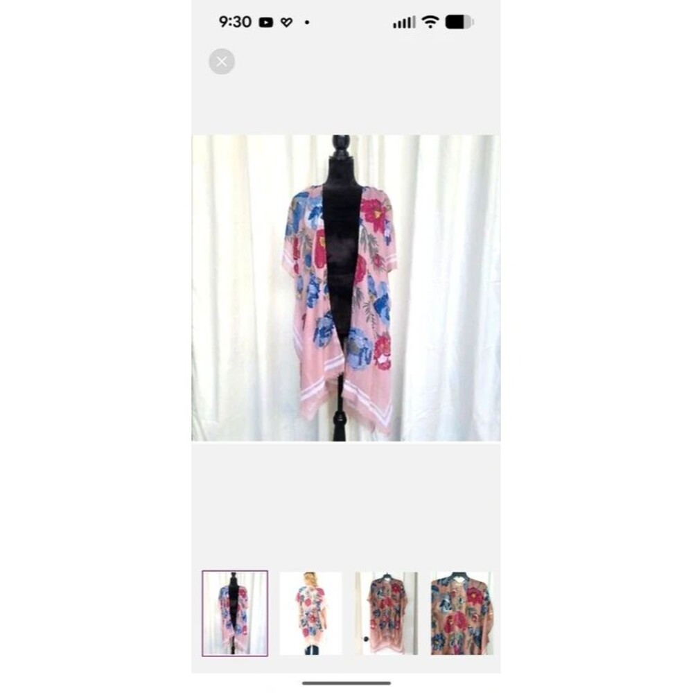 Woven Heart Boho Open Front Floral Kimono Swim Coverup Robe One Size